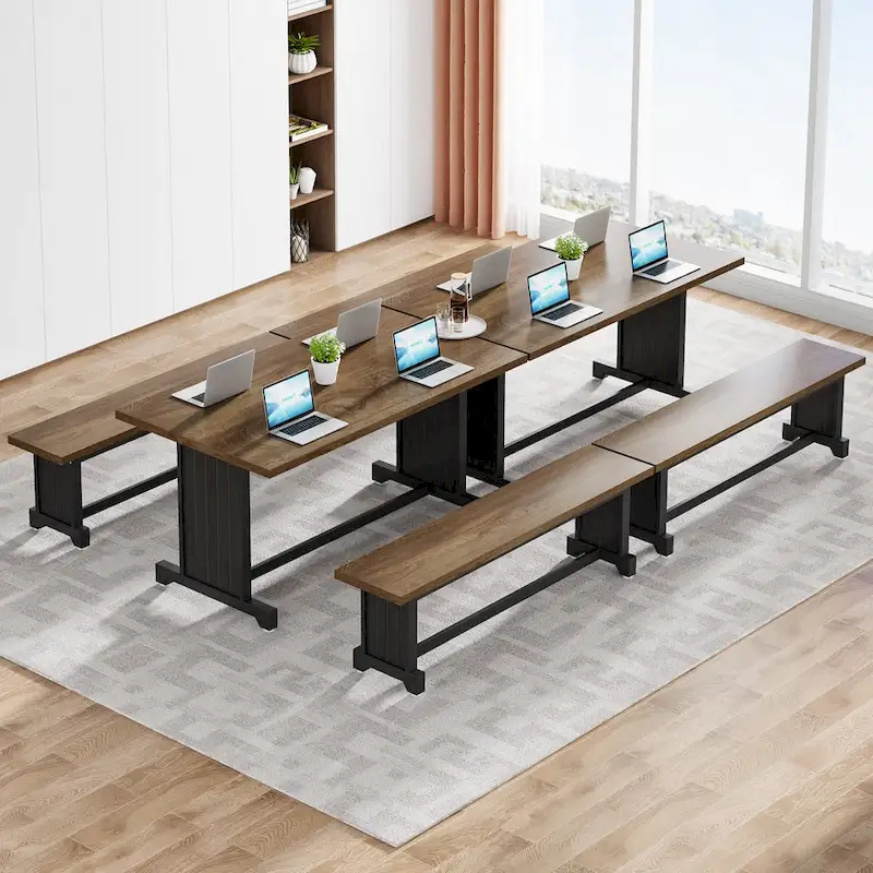 47 Inches Farmhouse Wood 3-piece Small Dining Table with 2 Benches - N/A