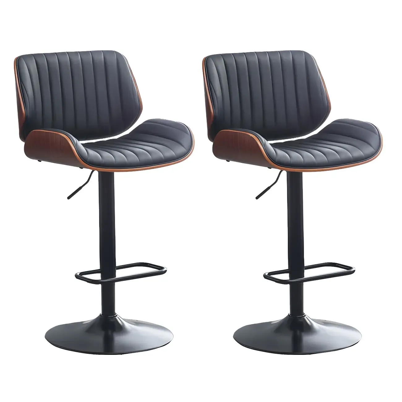 Elegant Wood Leather Red Swivel Adjustable Bar Stool