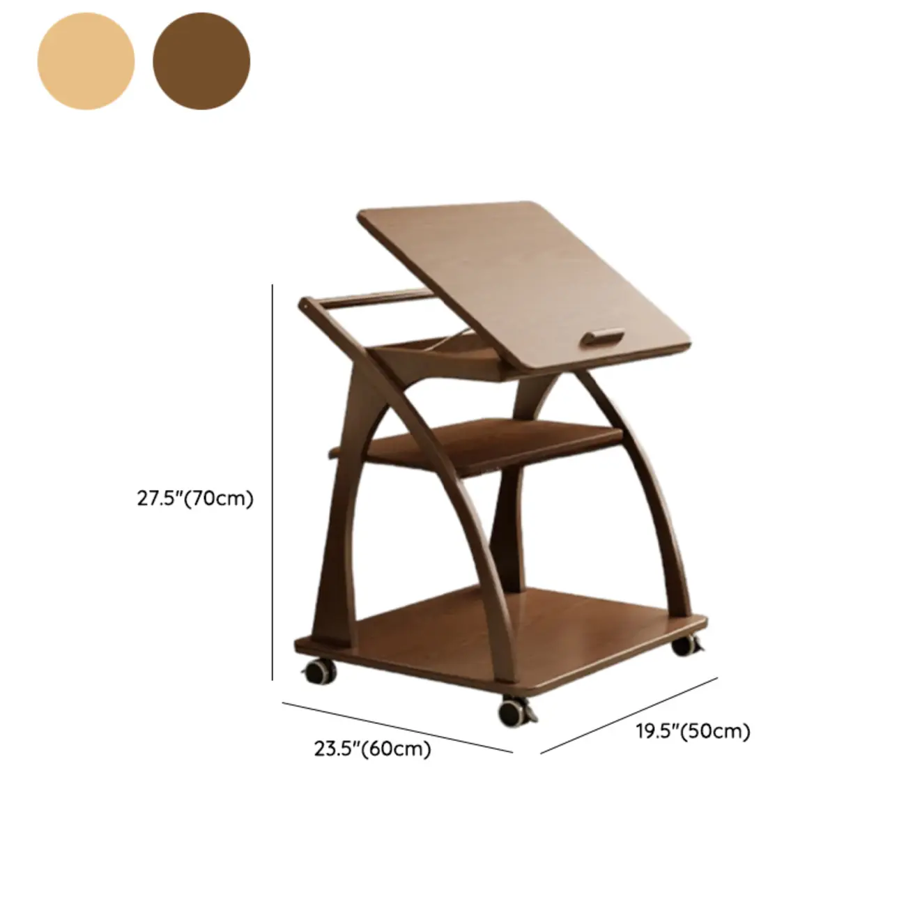 Folding 3-Tier Wooden Flip Top Rolling Side Table Nut-Brown