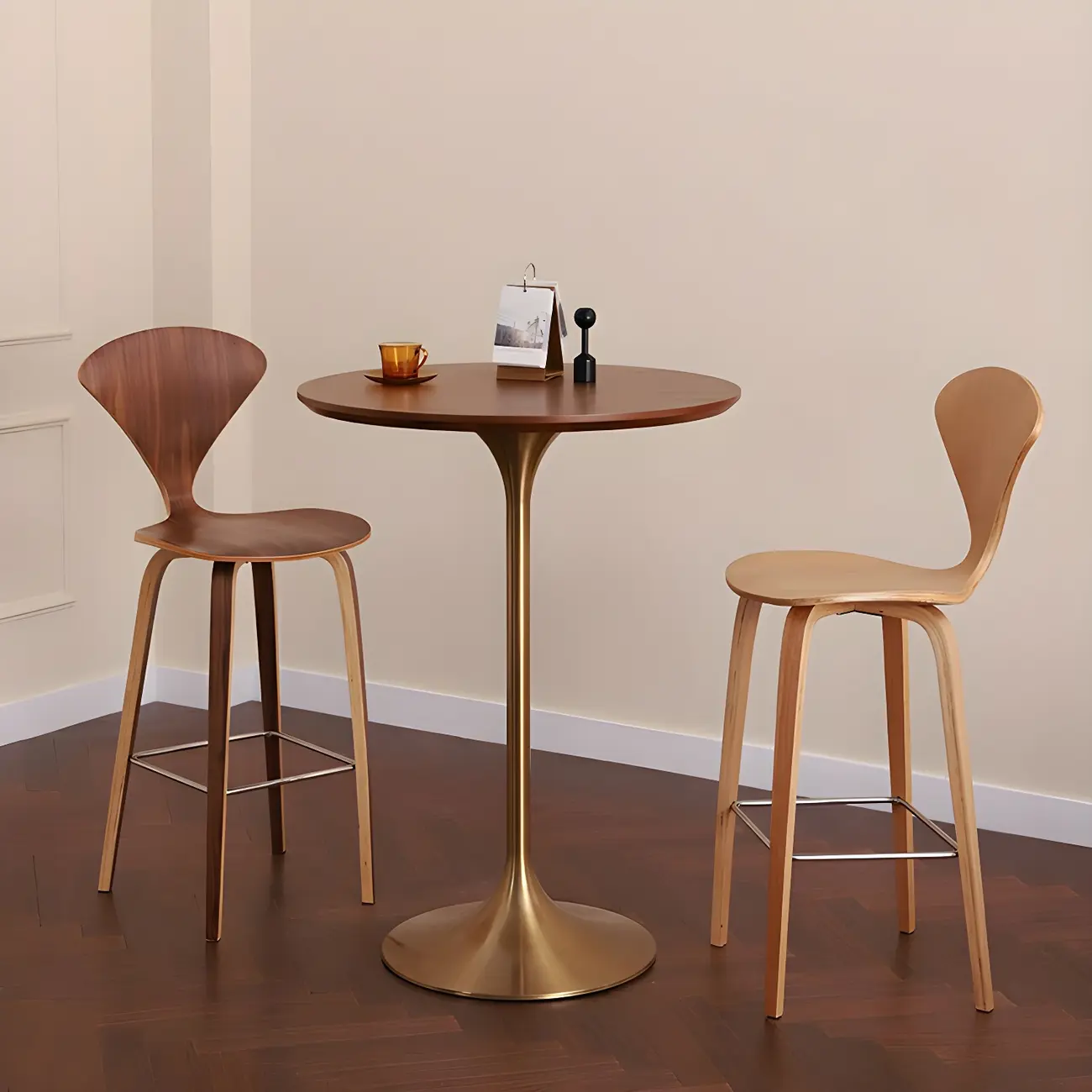 Round Glam Brown Gold Metal Tulip Base Bar Tables