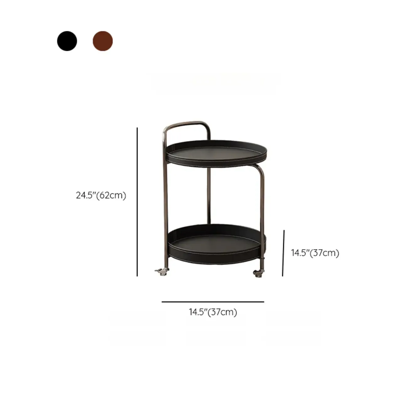 Mobile 2 Layers Brown Leather Metal Round Side Table