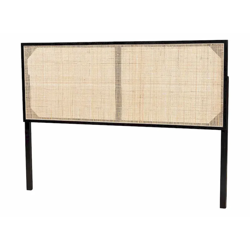 bali & pari Aurelia Modern Bohemian Bayur Wood and Natural Rattan Headboard