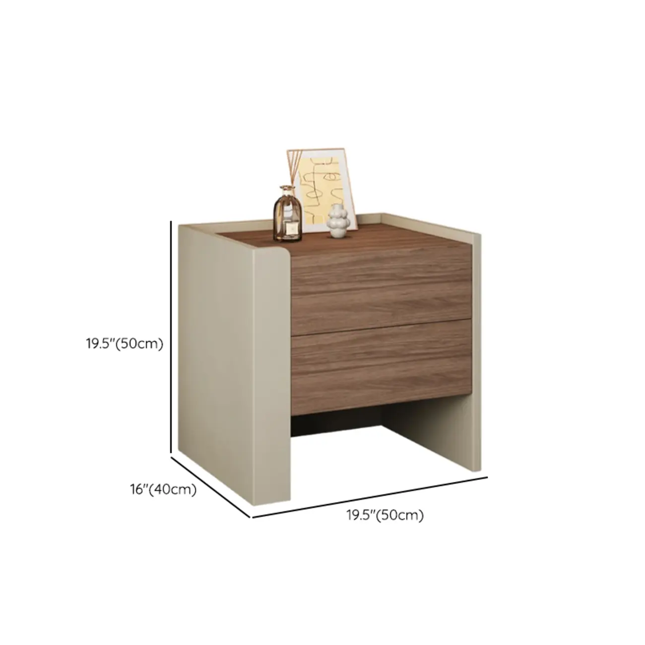 Modern Brown Grey Pine Wood 2-Drawer Nightstand