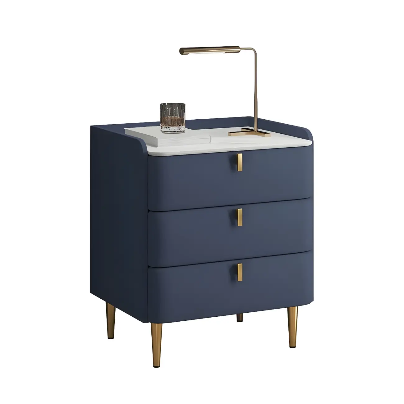 Glam Leather Sintered Stone Top Nightstand with Drawers