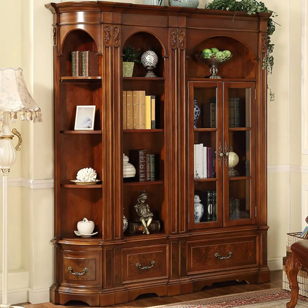 Traditional Solid Wood Brown Display Bookcase