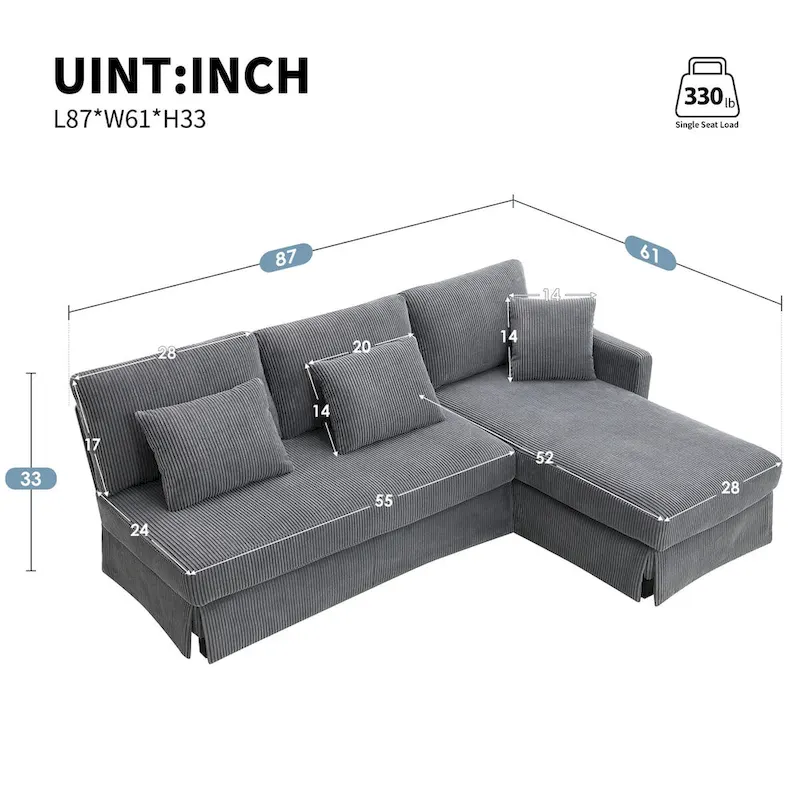 Modern 4-Seat L-Shaped Convertible Sofa with Reversible Chaise and Pillows