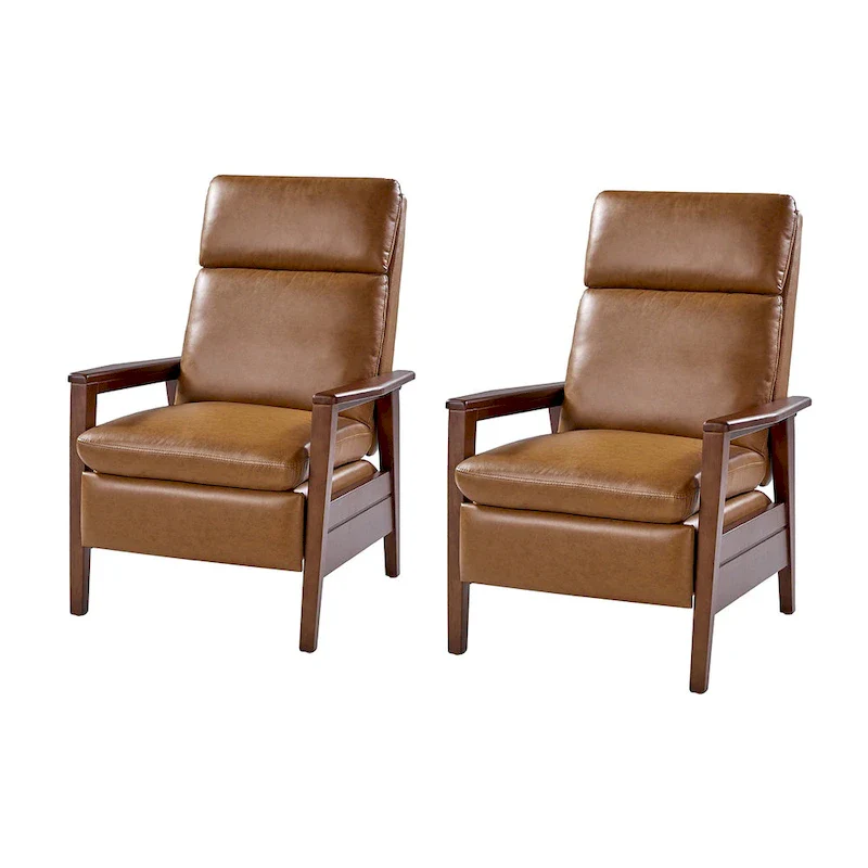 Patrick Mid-century Vegan Leather Solid Wood Recliner Set of 2 by HULALA HOME
