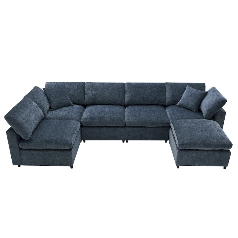 U Shaped Modular Cloud Sofa with Ottoman, Convertible Sleeper Sofa