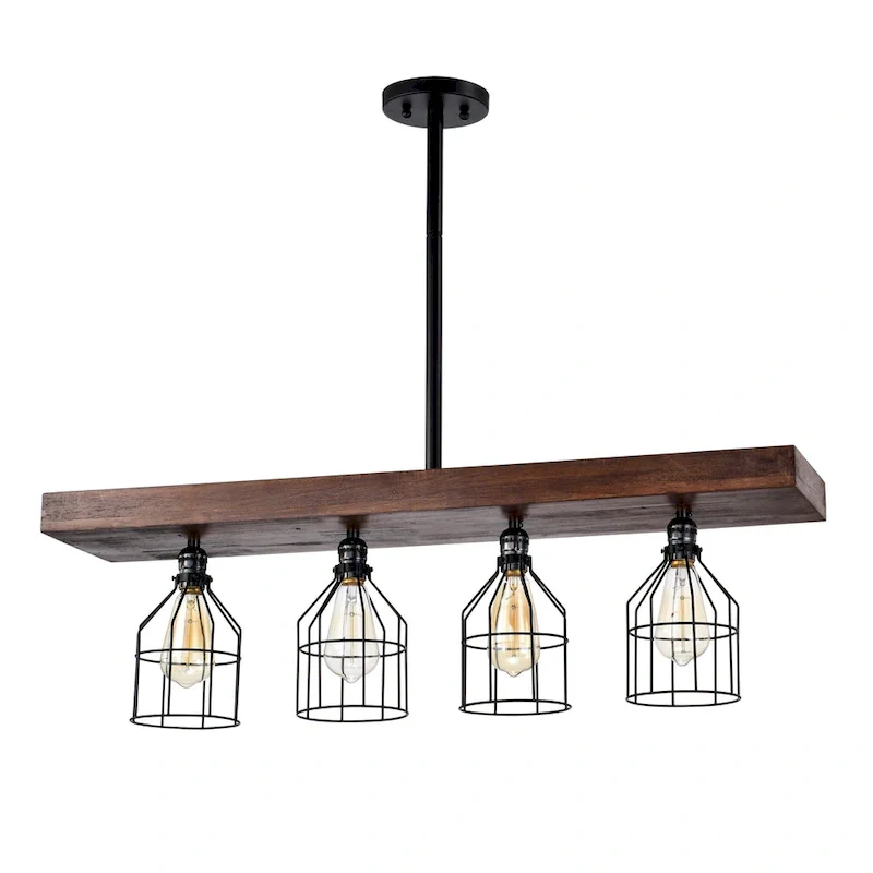 Malli Farmhouse Kitchen Island Chandelier Wood Grain Finish Metal Matte Black Lighting - Matte Black and Wood Grain