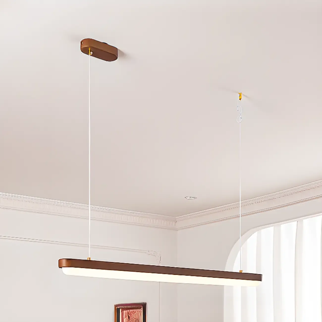 Modern Brown Linear Island Pendant Light with Thread Mount