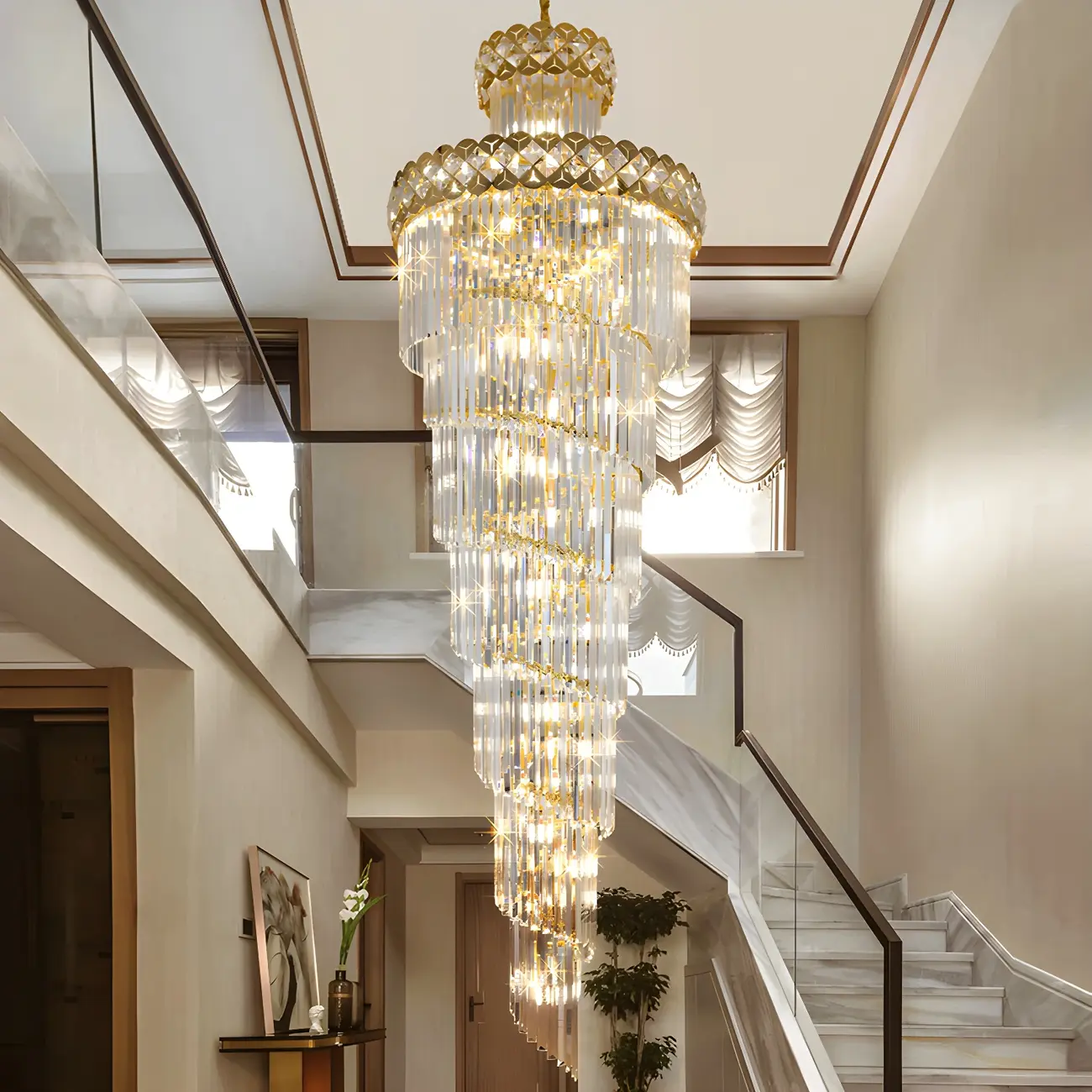 Luxurious Spiral Tiered LED Crystal Chandelier