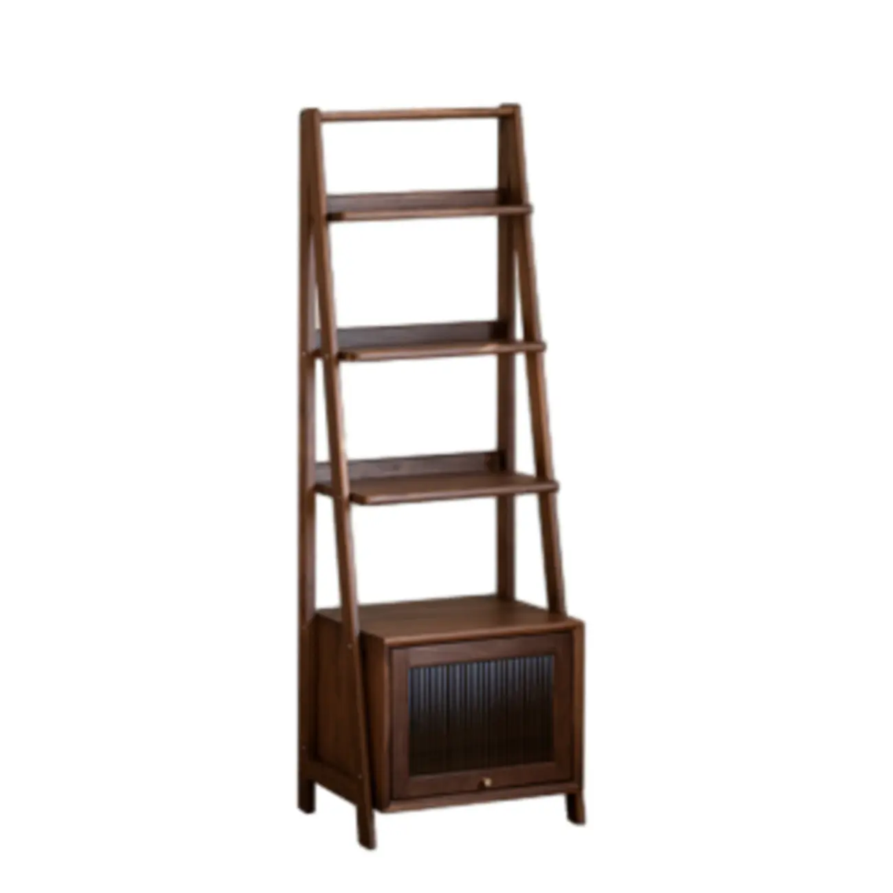 Narrow Brown Wood Ladder Bookcase with Storage