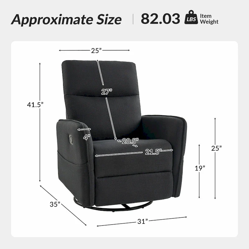 Curtis Rocker Swivel Recliner with Two Side Pockets by HULALA HOME