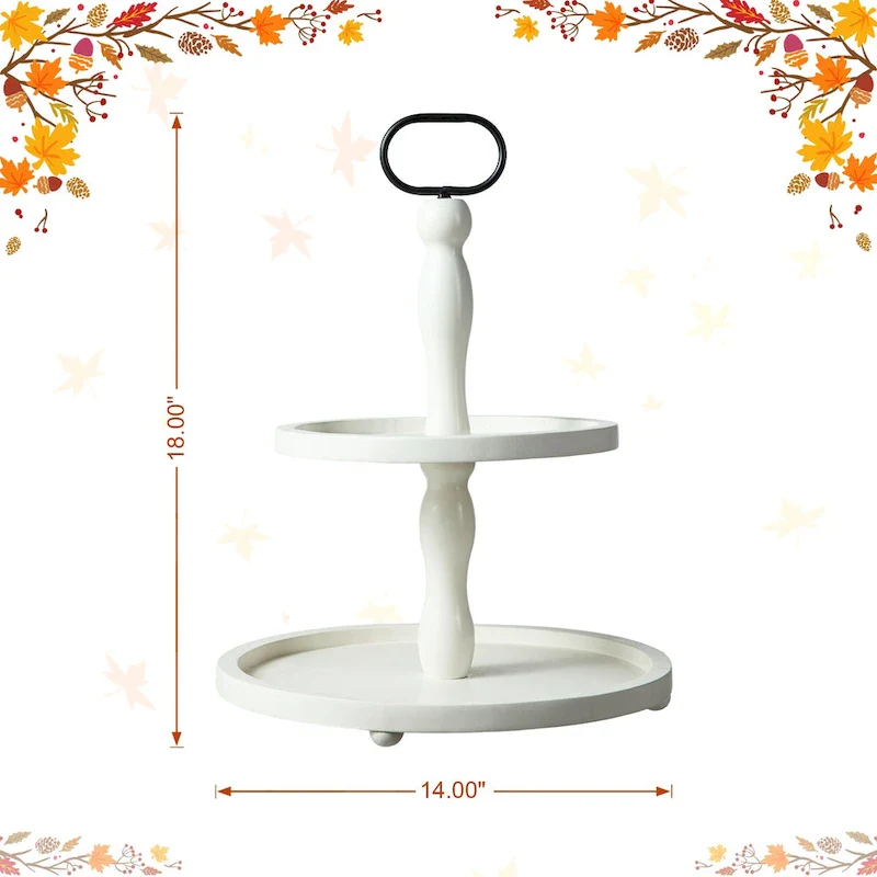 Glitzhome 18 H White Wooden Two-Tier Tray With Handle