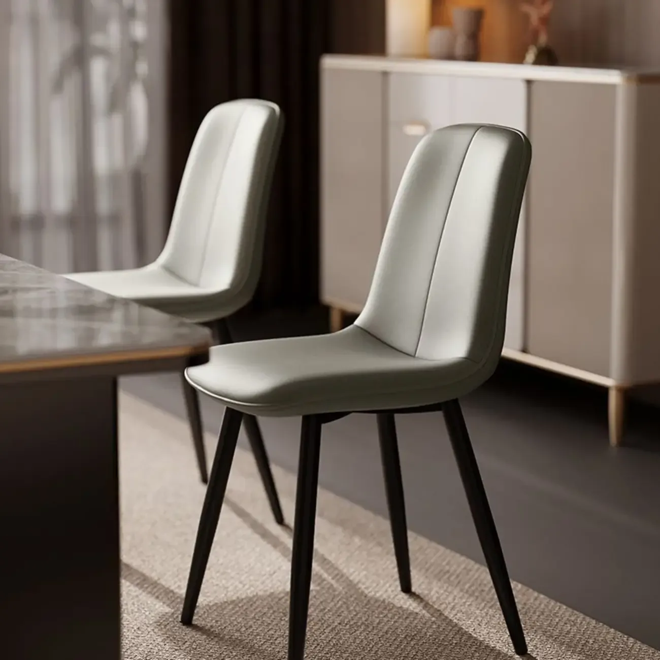 Contemporary Mid Back Dining Chairs With Metal Legs