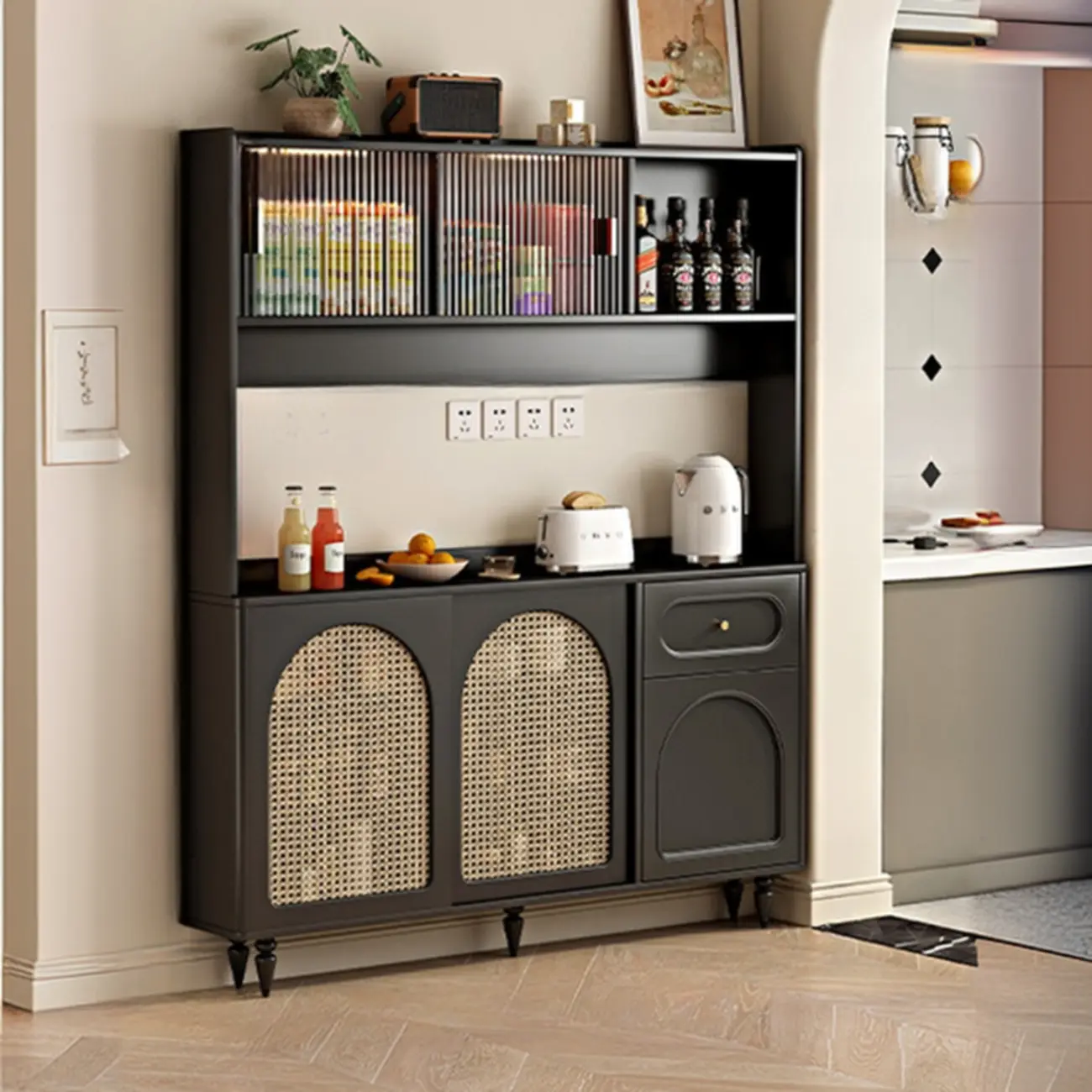 Modern Slab Wood Countertop Kitchen Sideboard