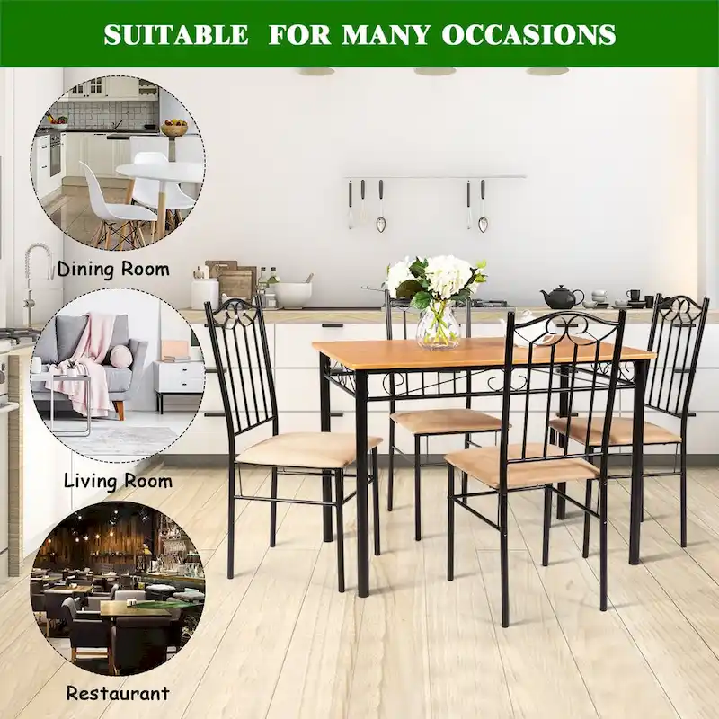 Costway 5 PC Dining Set Wood Metal Table 30 and 4 Chairs Kitchen