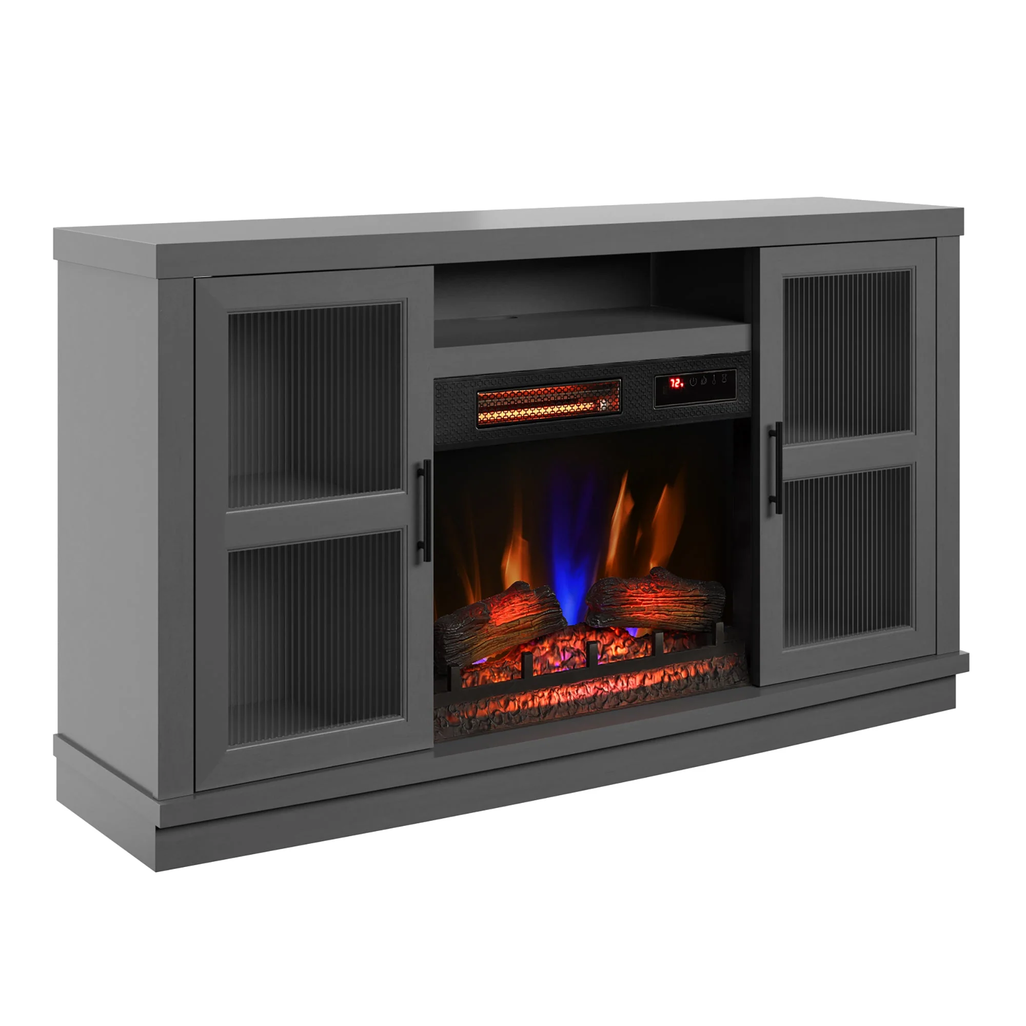 duraflame? Reeded Glass Door Electric Fireplace TV Stand Media Console