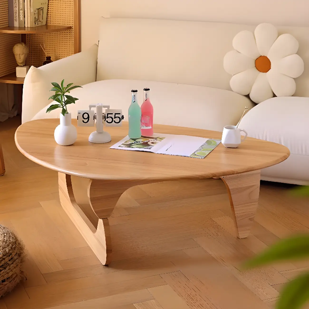 Modern Abstract Wood Triangular Coffee Table