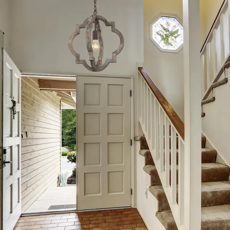 Farmhouse 1-Light Wood Lantern Chandelier Kitchen Island Pendant Lights - D 16 x H 17.5