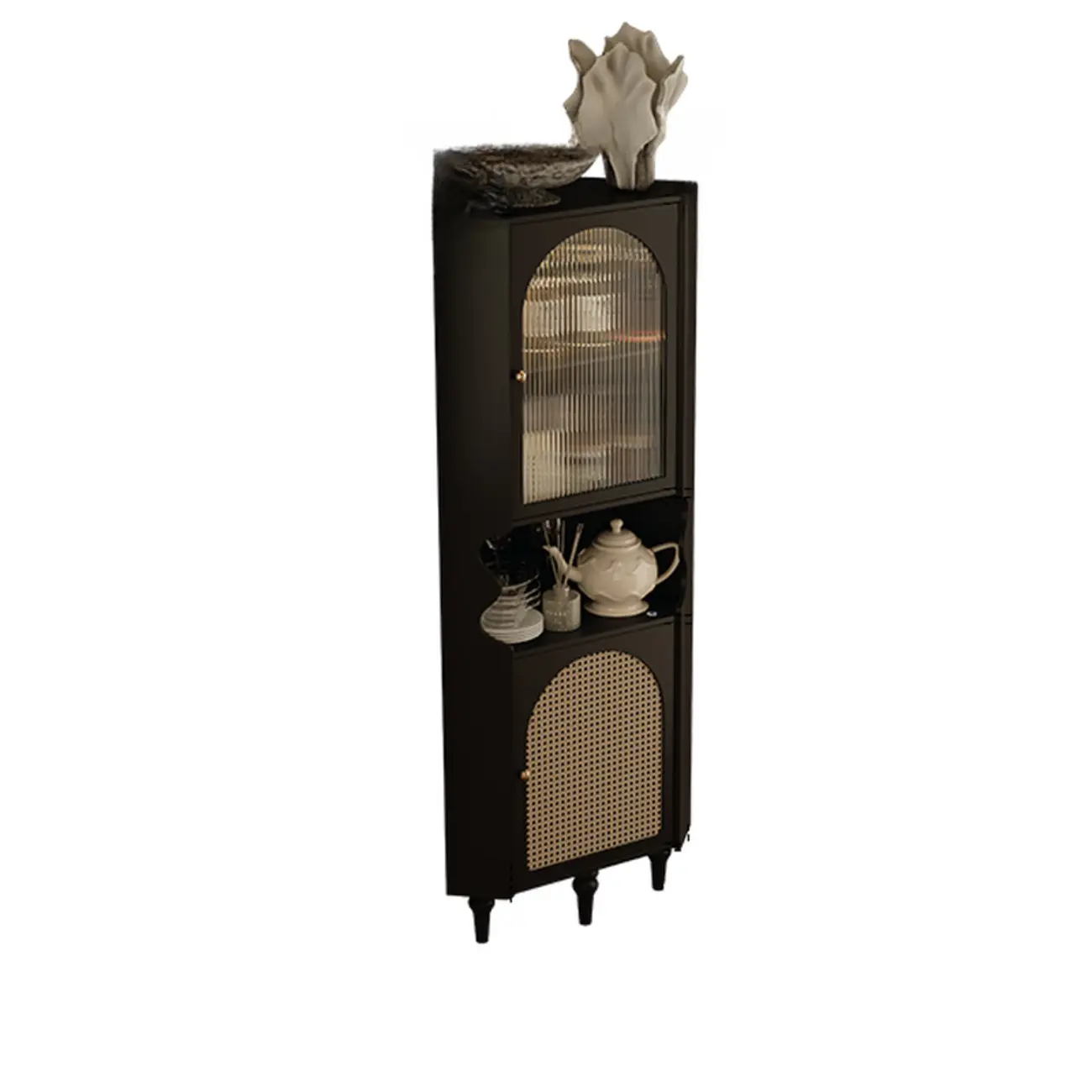 Wooden Black Corner Cabinet for Living Room with Art Deco
