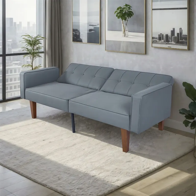 Convertible Sofa Bed Adjustable Fabric Couch Sleeper Modern Recliner Reversible Loveseat Folding Daybed Guest Bed with 2 Pillows