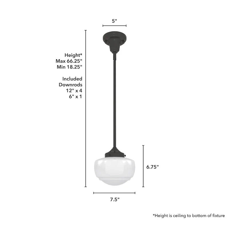 Hunter Saddle Creek 1-Light Mini Pendant / Semi-Flush Mount Ceiling Light - Kitchen Island, Dining Room, Hallway