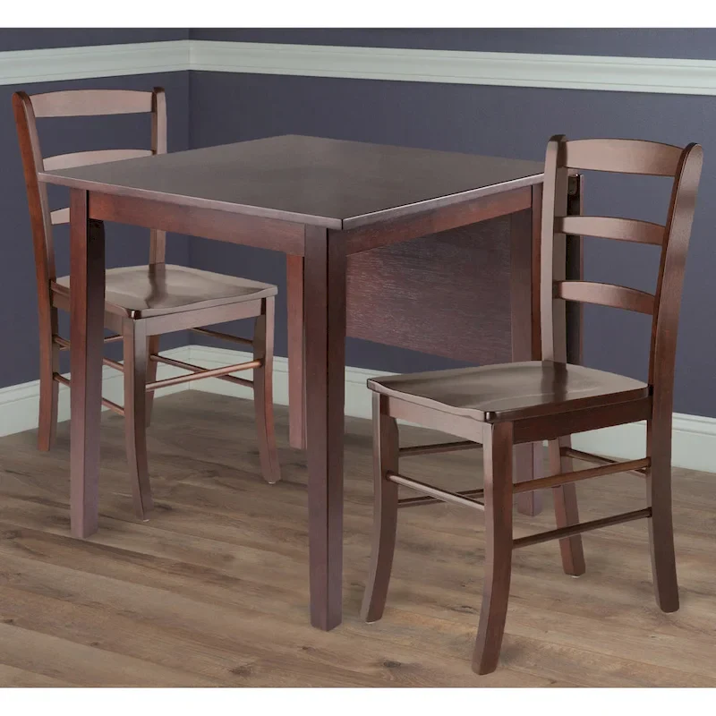 3-Pc Drop Leaf Table with Ladder-back Chairs, Walnut