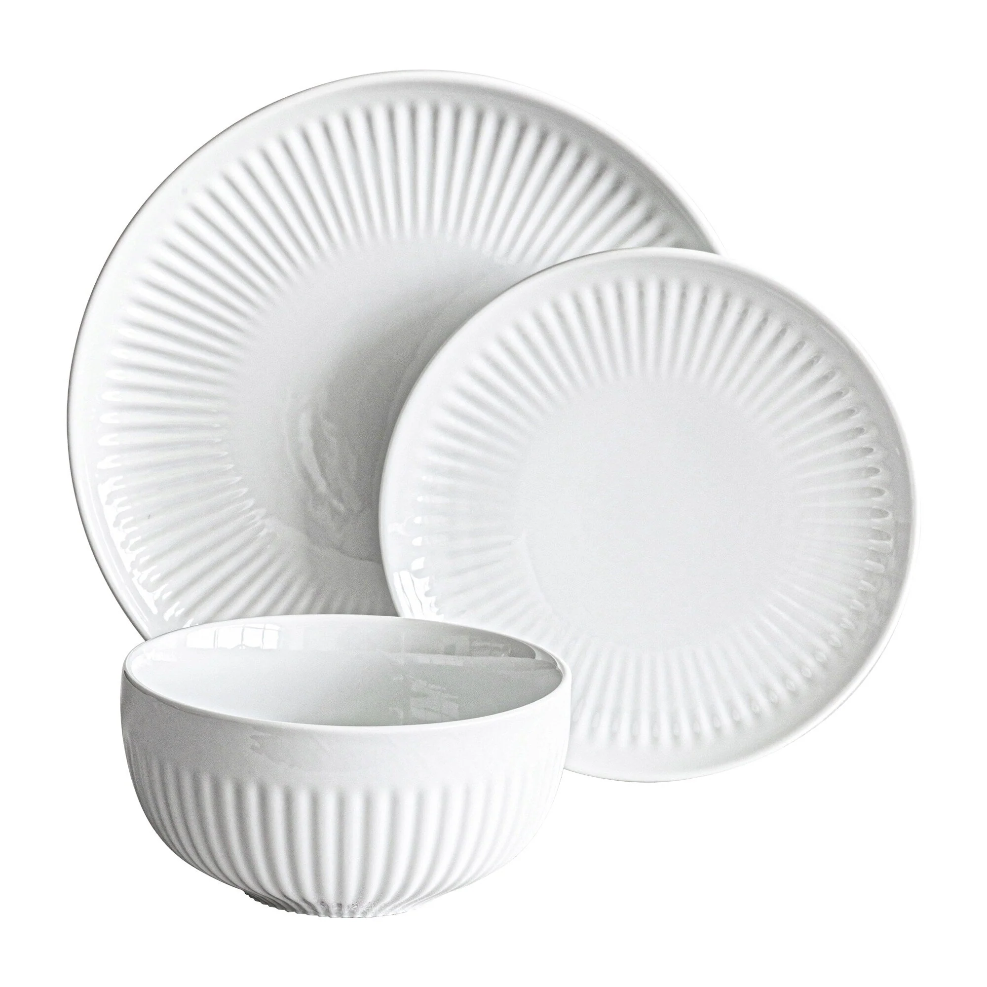 Over and Back White Porcelain 24pc Fluted Dinnerware Set
