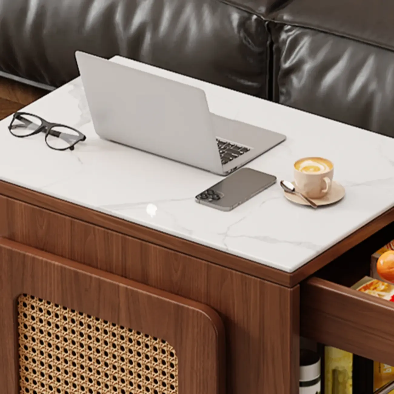 Multifunctional Sintered Stone Top Wheeled Cart Side Table