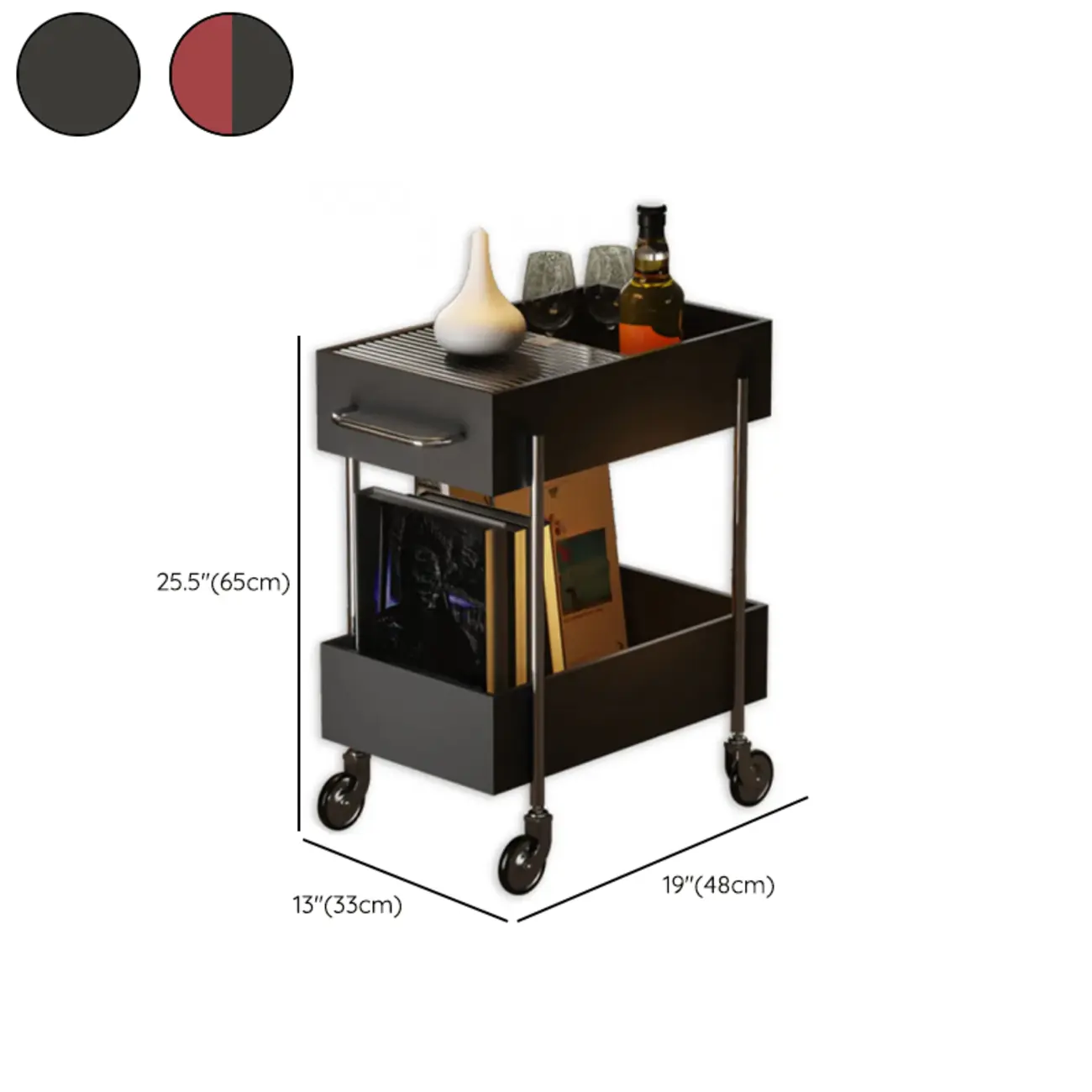 Trendy Black 2-Tier Small Side Table with Casters