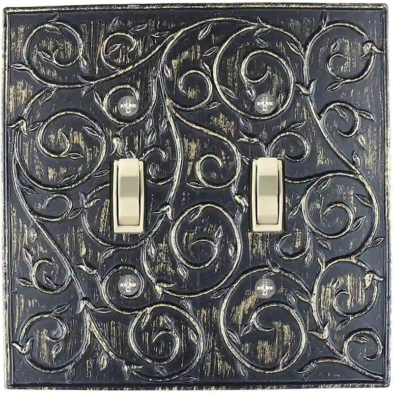 Meriville French Scroll 2 Toggle Wallplate, Double Switch Electrical Cover Plate