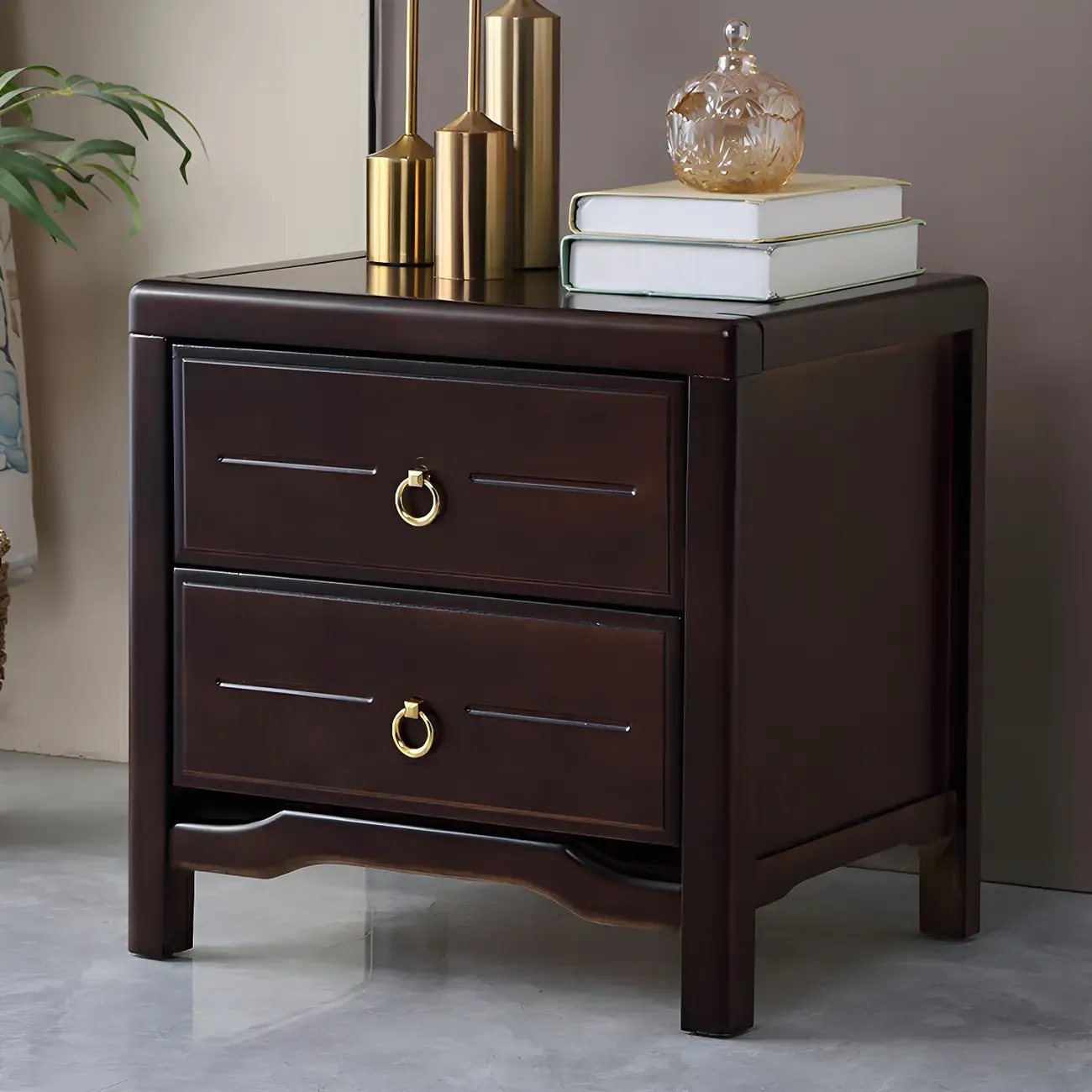 Bedroom Black Wooden 2-Drawer Narrow Nightstand