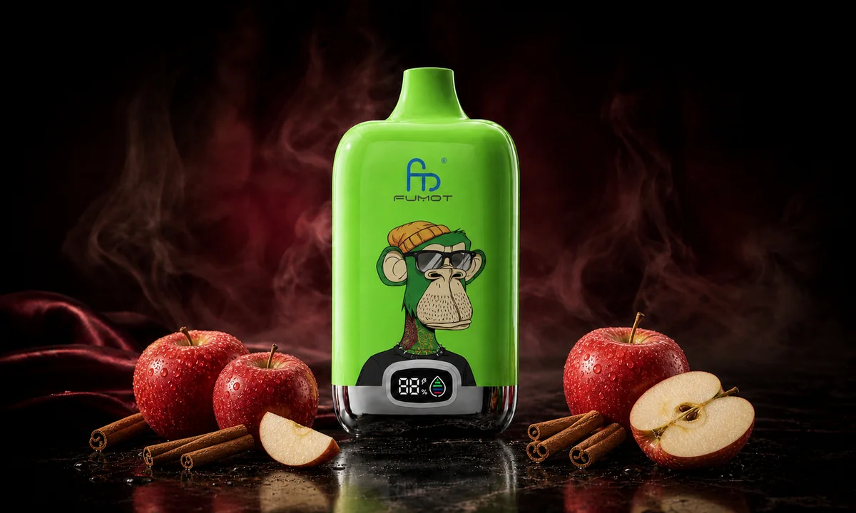 Fumot Digital Box 12000 Apple Cinnamon Vape in einer dunklen Rauchszene
