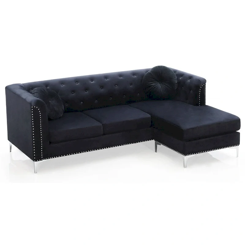 Pompano Velvet Button Tufted Sofa with Chaise