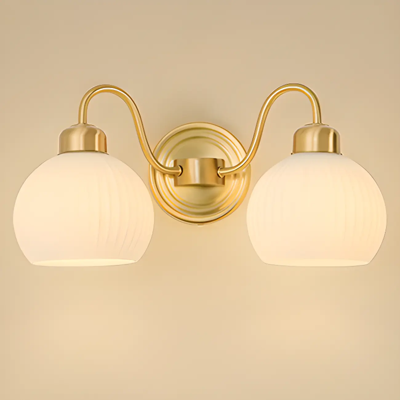 Modern Dual White Glass Dome Brass Wall Lamp