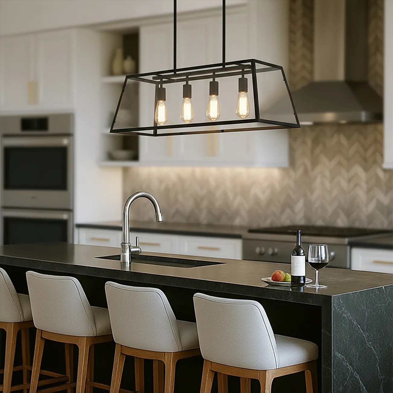 Industrial Black Rectangle Adjustable Kitchen Island Light