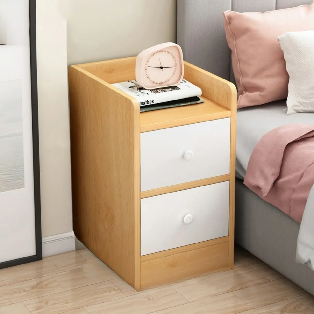 Scandinavian Wooden 2-Drawers Narrow Nightstand