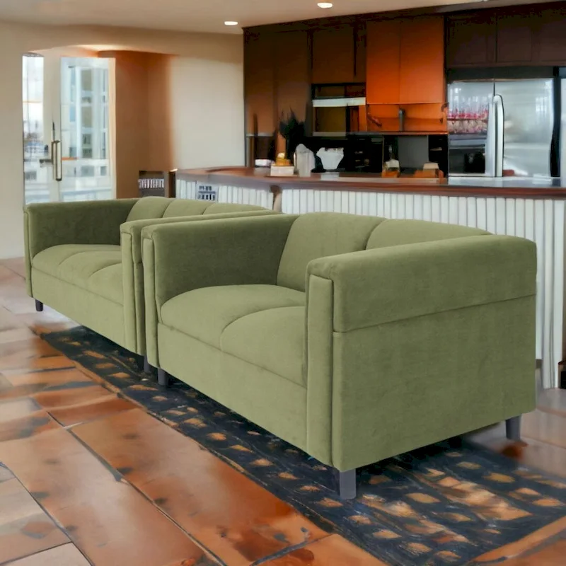 Coast to Coast Sofas Mid Century Modern Loveseat and Sofa Set Solid Wood Frame Upholstered