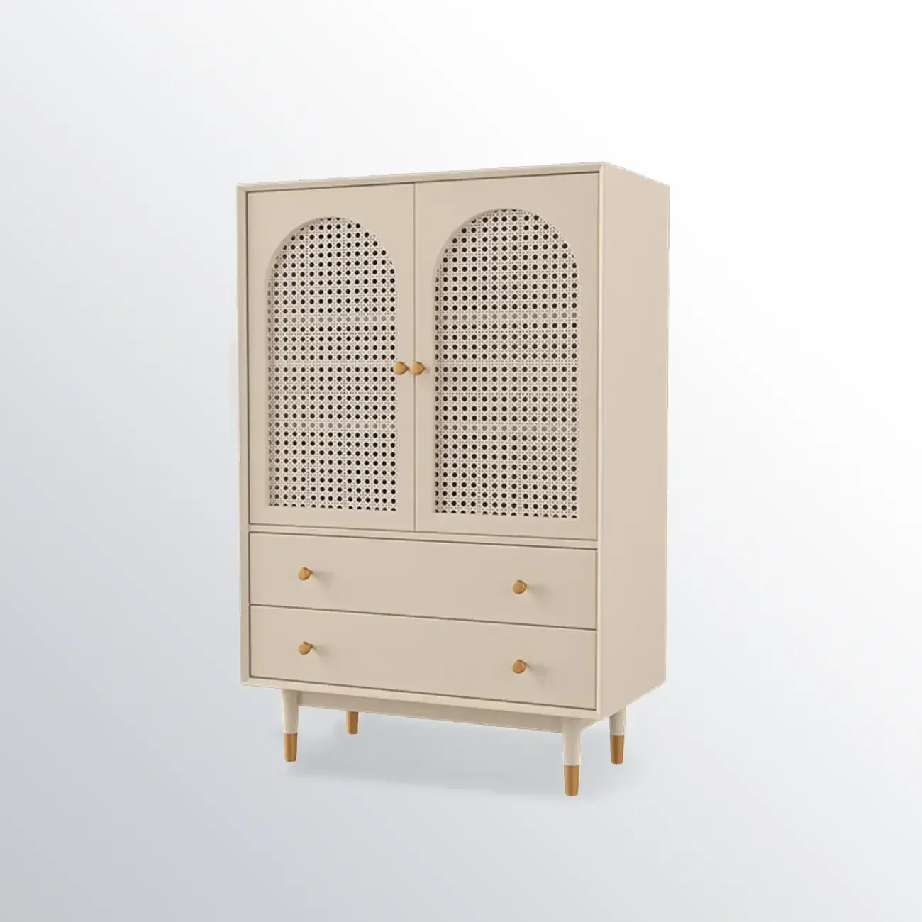 Modern Beige Solid Wood Accent Cabinet with 2 Drawers