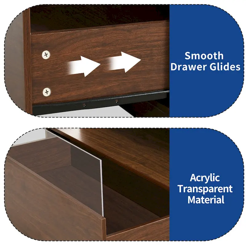 Moasis Modern Square Coffee Table with Drawers & LED Light, Acrylic and Wood Center Table