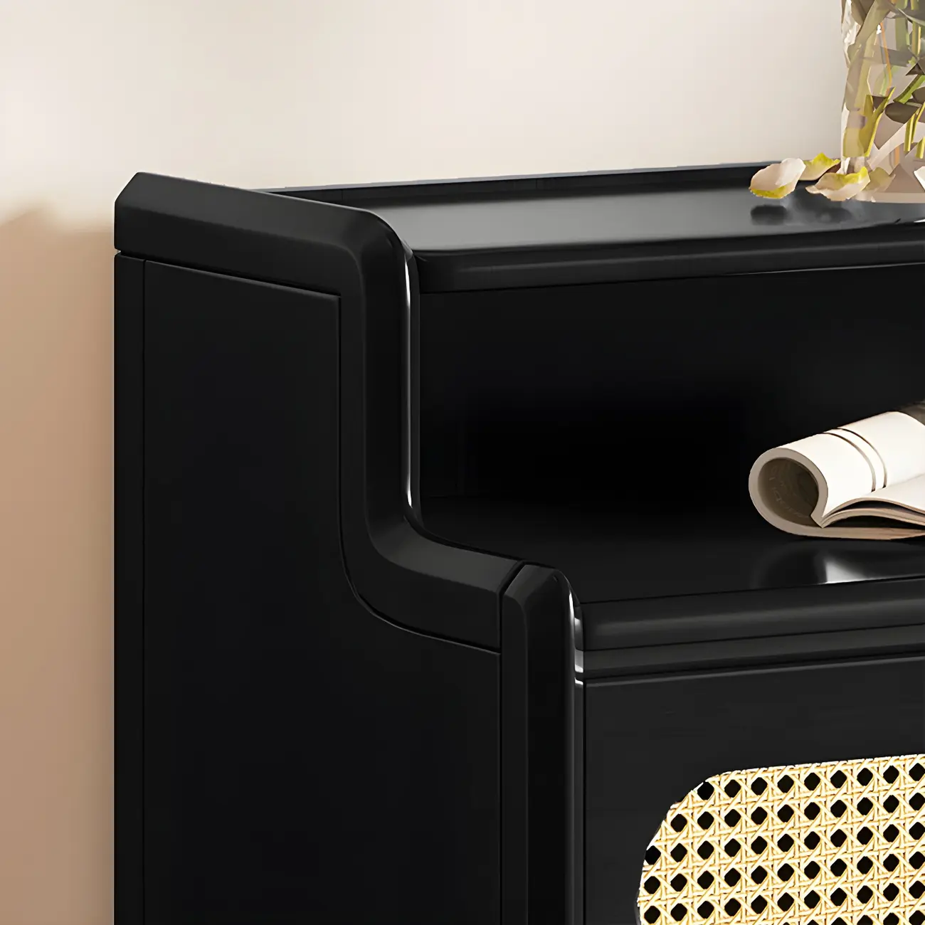 Brown Wood Rattan Front Accent Chest with Multi-Drawer