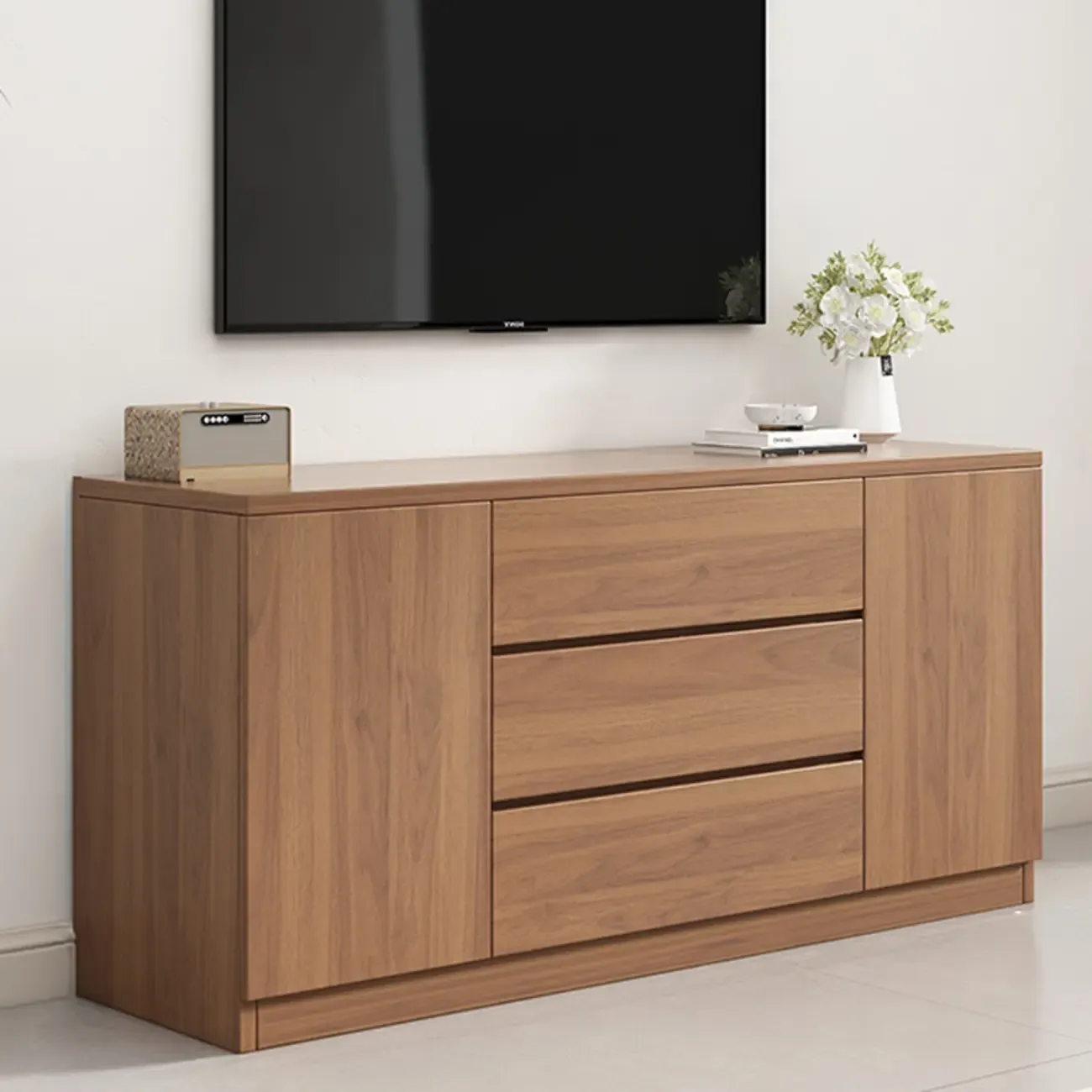 Modern Wooden TV Stand with Shelves and Cabinets