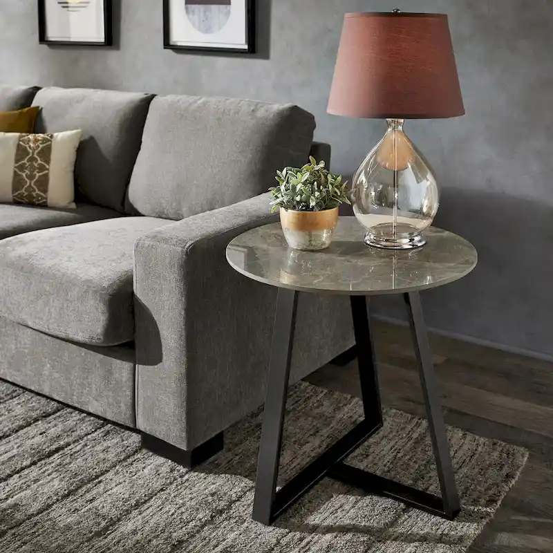 Jurmala Glossy Sintered Stone with Grey Metal Base End Table by iNSPIRE Q Modern