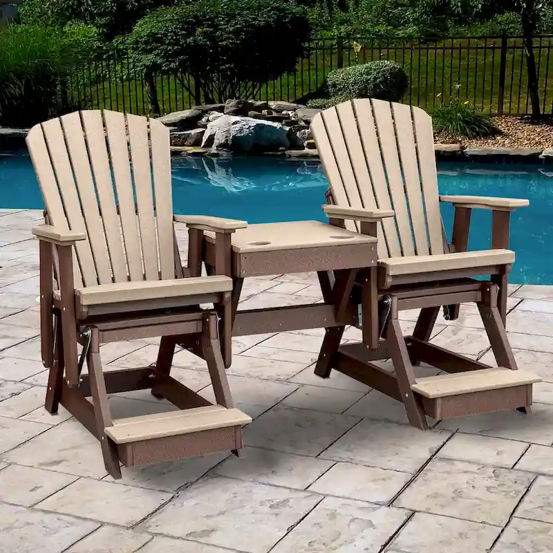 OS Home and Office Model Double Balcony Height Glider with Center Table in Weatherwood and Tudor Brown - N/A