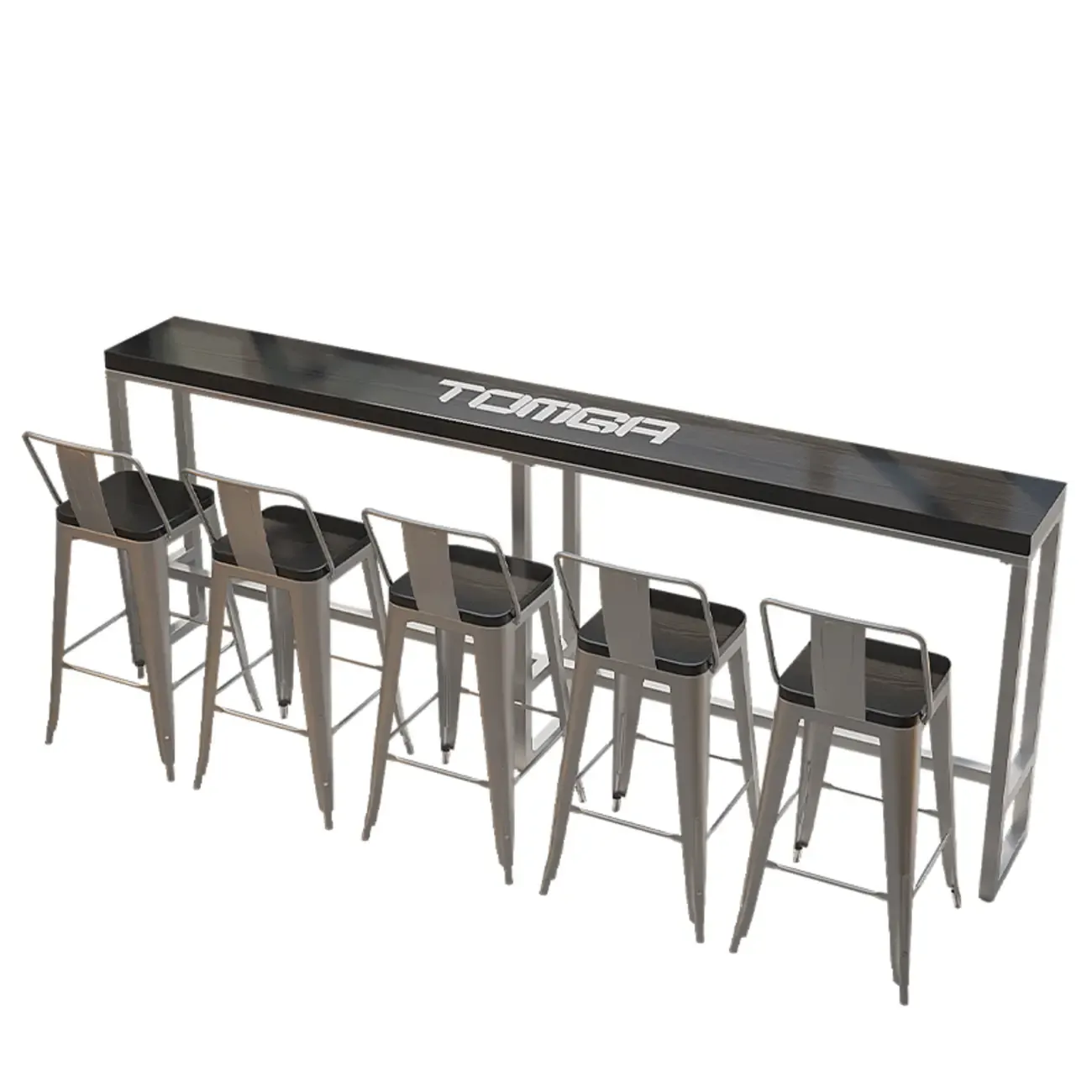 Steampunk Midnight Black Bar Table Set with Backless Stools