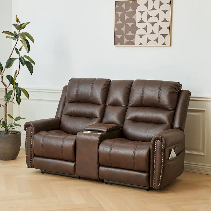 Power Sofa Loveseat Recliner Adjustable Headrest High Back Nailhead