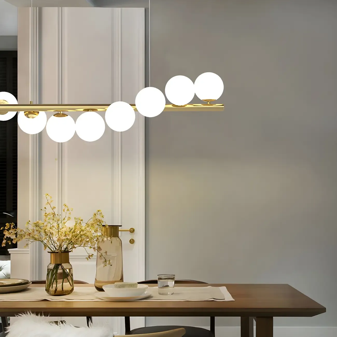 Sleek Modern Gold Glass Globe Island Chandelier