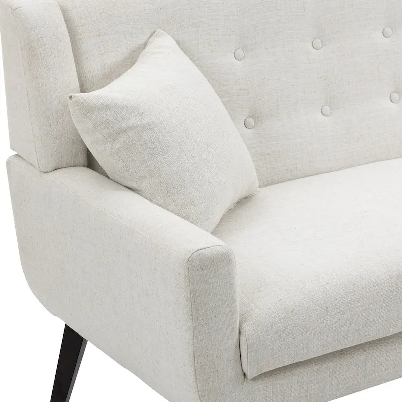 Tufted Linen/Cotton 2-Seater Sofa with Pillows