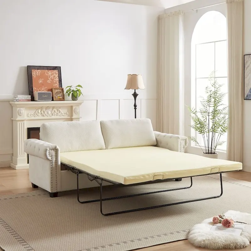 83.8 Convertible 2-in-1 Pullout Polyester Sleeper Sofa Bed